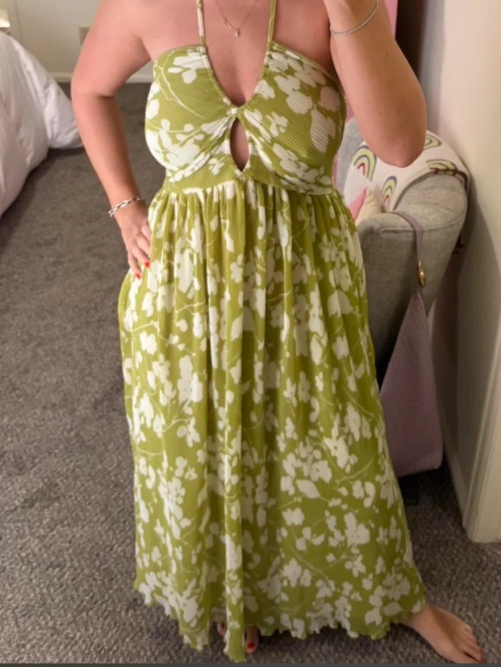 Abercrombie Green Floral Halter Maxi Dress
